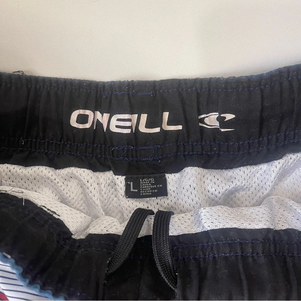 O’Neill Bathing Suit Swim Trunks Red Blue Striped Size Large